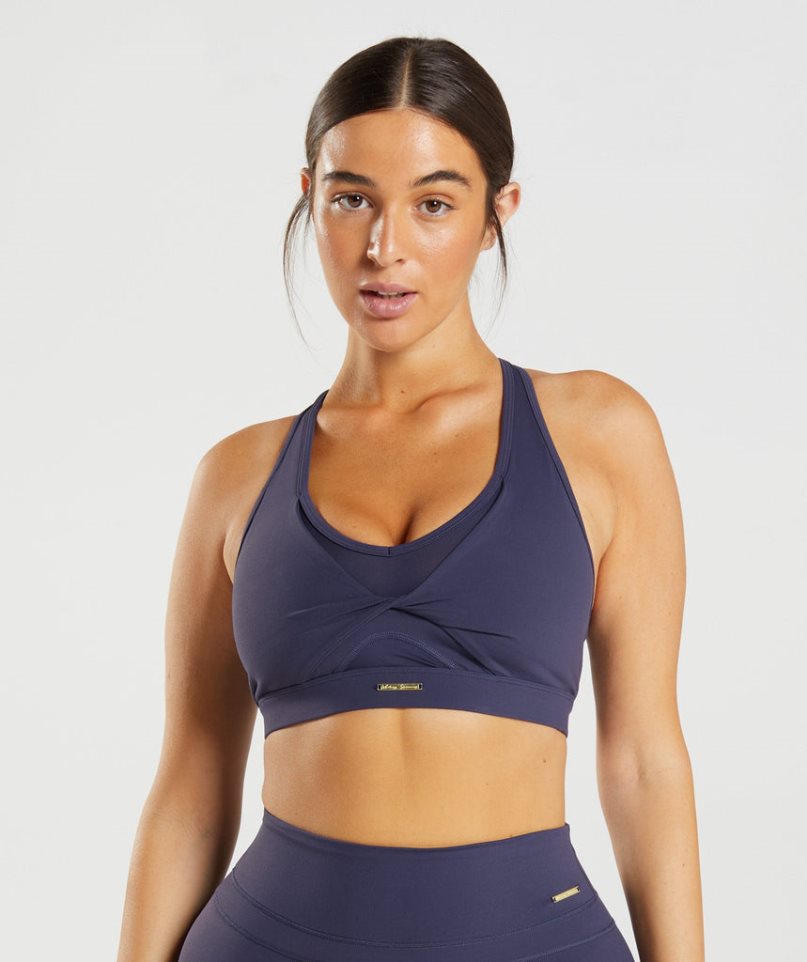 Women\'s Gymshark Whitney Mesh Sports Bra Navy | CA 86D057